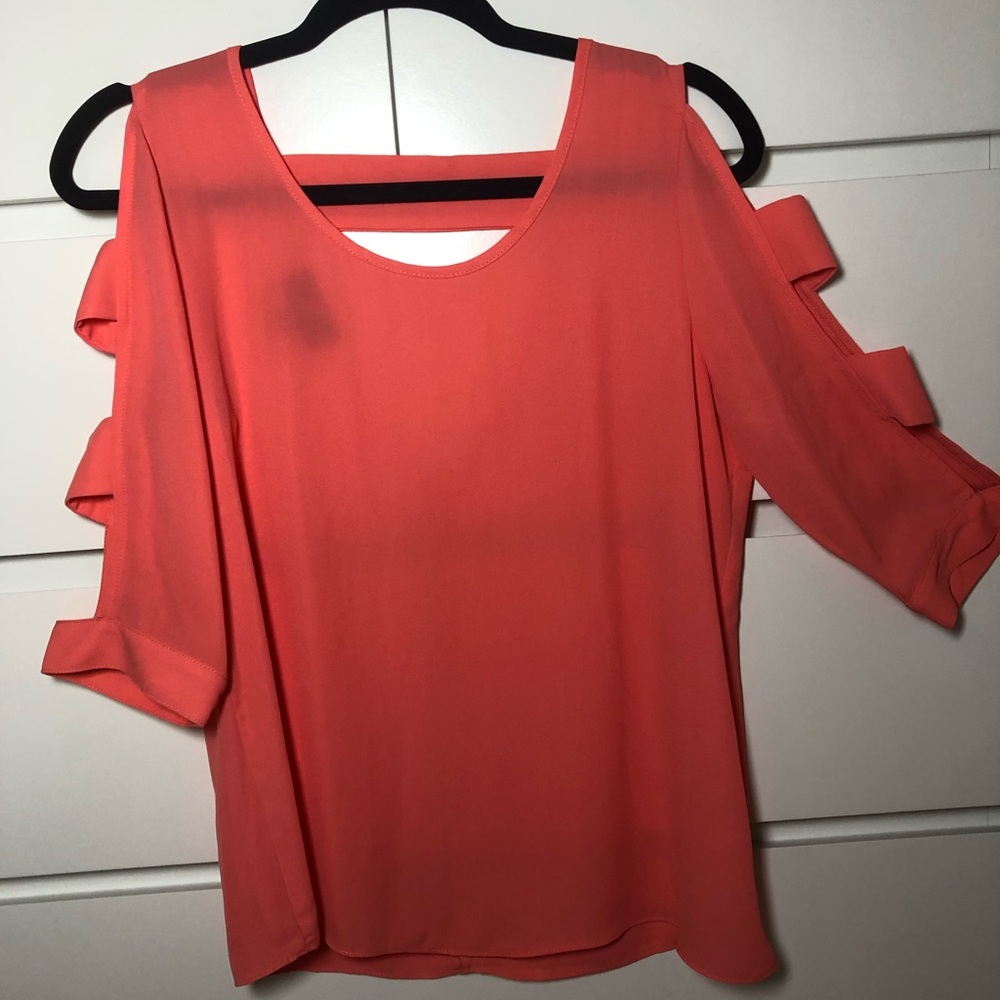 Orange Cutout 3/4 Sleeve Blouse with Deep Back
